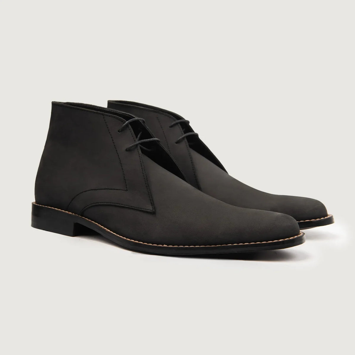 Corry Chukka Black Nubuck Leather Boots For Men in Black Full-Grain Leather - Lateral Side Profile View | Buy Online