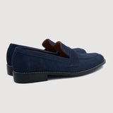 Baxton Blue Suede Leather Loafers For Men - Reinforced Heel Counter & Precision Double-Row Stitching Detail