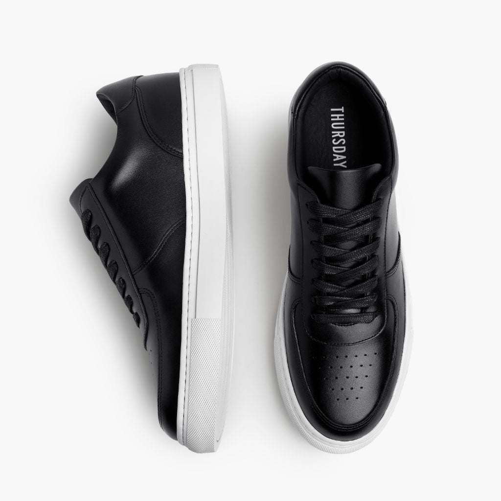 Court Black Leather Sneakers - Reinforced Heel Counter & Precision Double-Row Stitching Detail