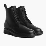 Stomper Black (No Zipper) Leather Boots For Men - Reinforced Heel Counter & Precision Double-Row Stitching Detail
