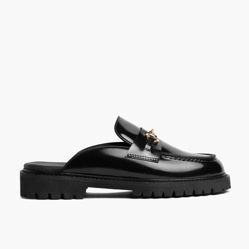 Penny Mule Black & Gold Leather Loafers