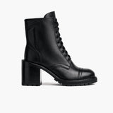 Women's Rebel Black Leather Boots - Reinforced Heel Counter & Precision Double-Row Stitching Detail