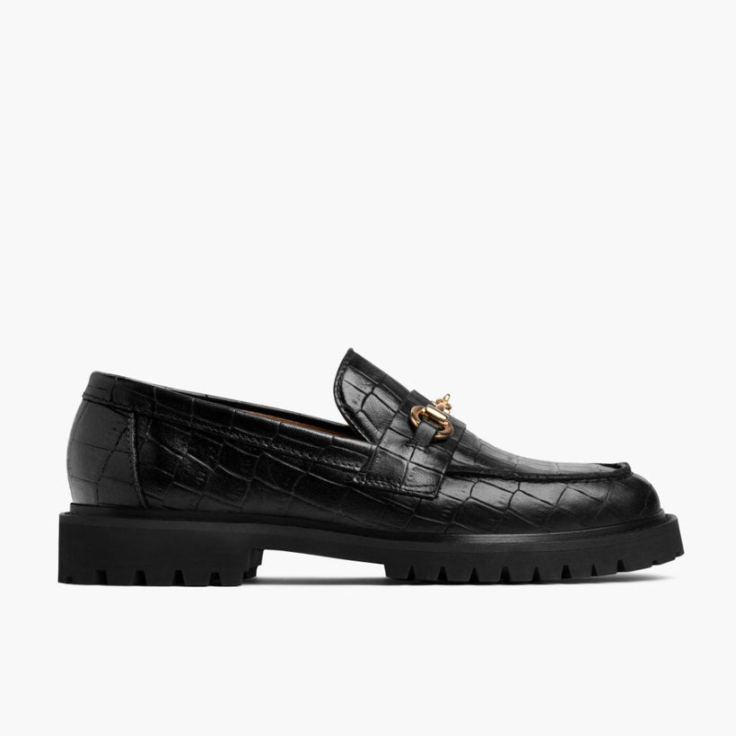 Penny Black & Gold Croco Leather Loafers