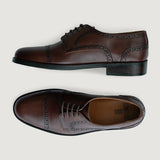 Dirk Brogues Derby Burnished Brown Leather Shoes For Men - Reinforced Heel Counter & Precision Double-Row Stitching Detail