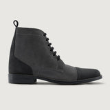 Grey & Black Full-Grain leather Boots - Goodyear Welt Construction & Front Toe Box Detail