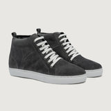 Marty High Top Grey Suede Leather Sneakers For Men in Grey Goatskin Suede - Lateral Side Profile View | Buy Online