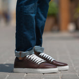 Murphy Low Top Maroon Leather Sneakers in Maroon Full-Grain Leather - Lateral Side Profile View | Buy Online