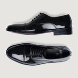 Professor Oxford Black Patent Leather Shoes For Men - Reinforced Heel Counter & Precision Double-Row Stitching Detail