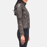 
Distressed Brown Goatskin Leather Biker Jacket - Back View Showing Tailored Shoulder Fit & Clean Hemline