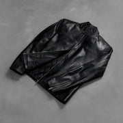 Zipper &amp; Hem Craftsmanship Construction Detail on Men's Adornica Black Leather Biker Jacket