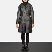 
Women's Alexis Black Single Breasted Leather Coat in Black Cowhide Leather - Front Profile View & Tailored Silhouette | Buy Online