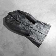
Open Hem & Hem Craftsmanship Construction Detail on Women's Alexis Black Single Breasted Leather Coat