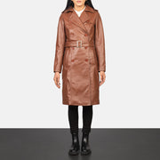 Women's Alice Brown Double Breasted Leather Coat in Black Cowhide Leather - Front Profile View &amp; Tailored Silhouette | Buy Online