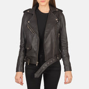 
Women's Alison Brown Leather Biker Jacket in Brown Sheepskin Leather - Front Profile View & Tailored Silhouette | Buy Online