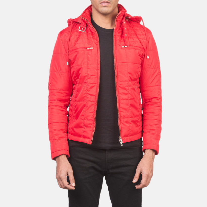 Alps Quilted Red Hooded Windbreaker Jacket