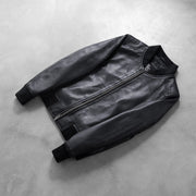 
Rib Knit & Hem Craftsmanship Construction Detail on Women's Bliss Black Leather Bomber Jacket