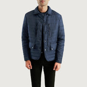 Men's Bo Quilt Windbreaker Jacket in Navy Blue Nylon - Front Profile View &amp; Tailored Silhouette | Buy Online