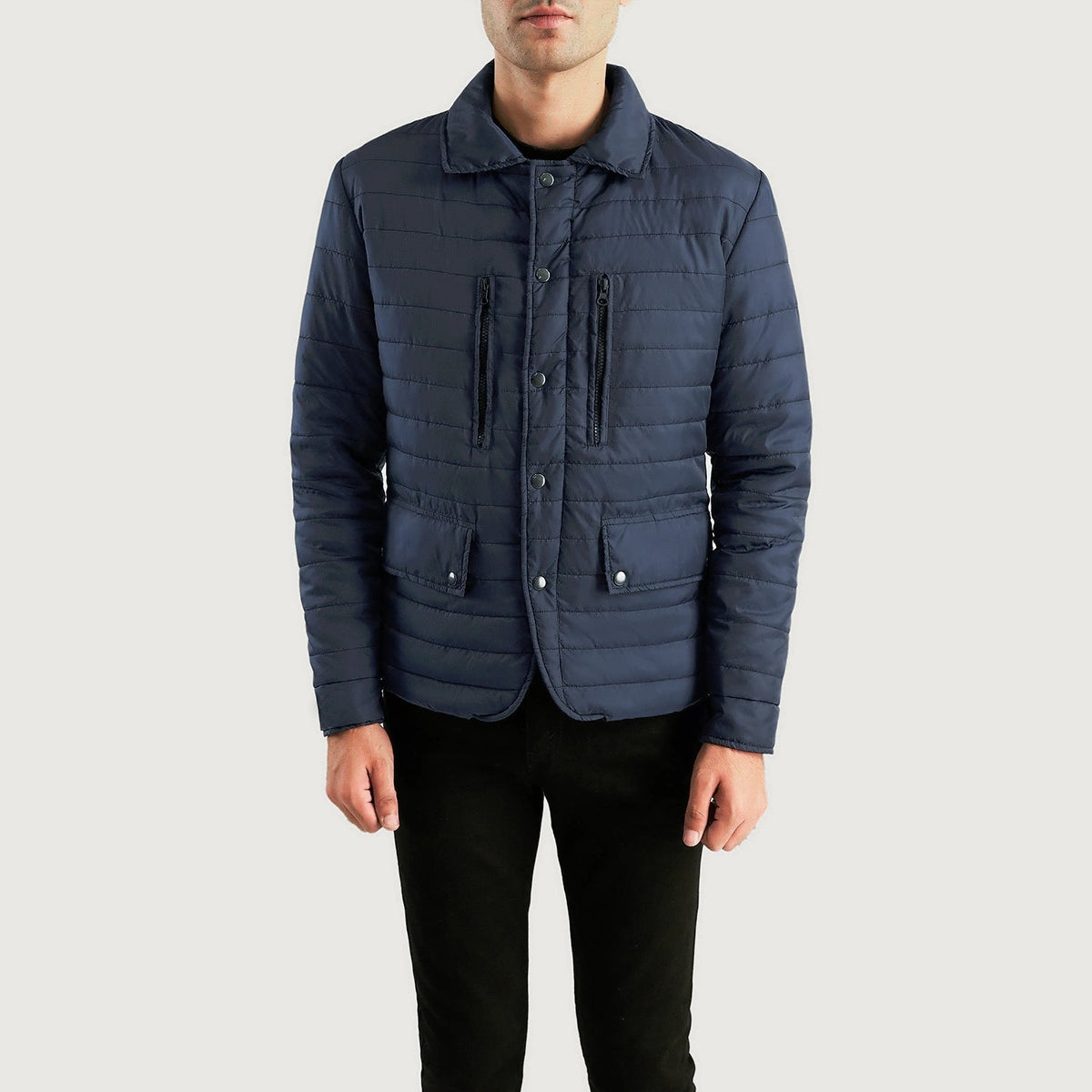 Men's Bo Quilt Windbreaker Jacket - Lateral Side Profile View Showing Sleeve Cut &amp; Athletic Taper Fit