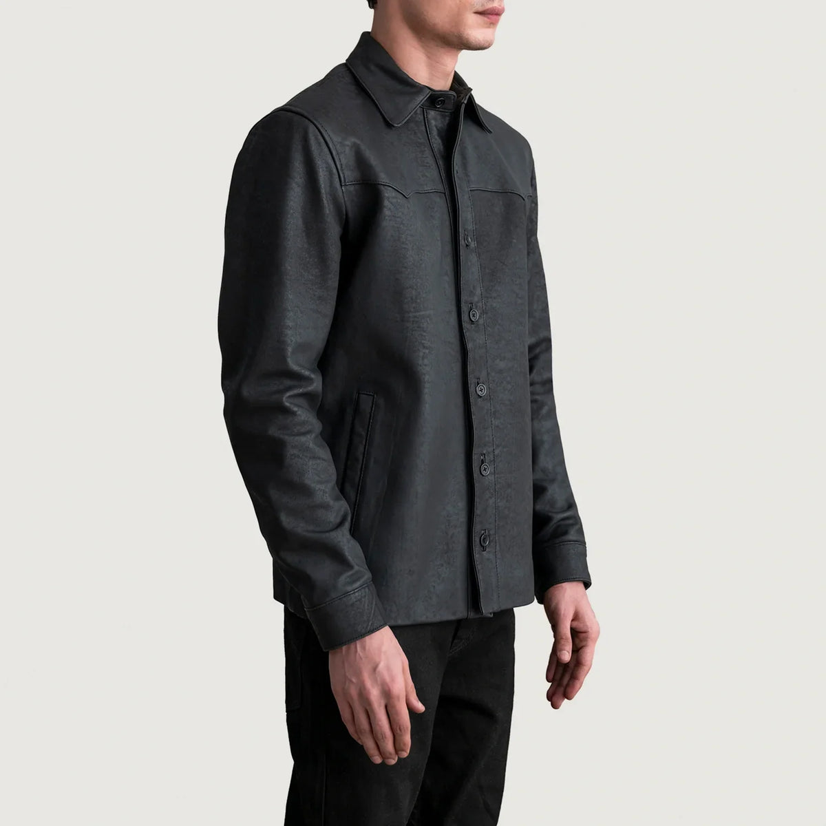 
Tumbled Black Sheepskin leather Jacket - Back View Showing Tailored Shoulder Fit & Clean Hemline