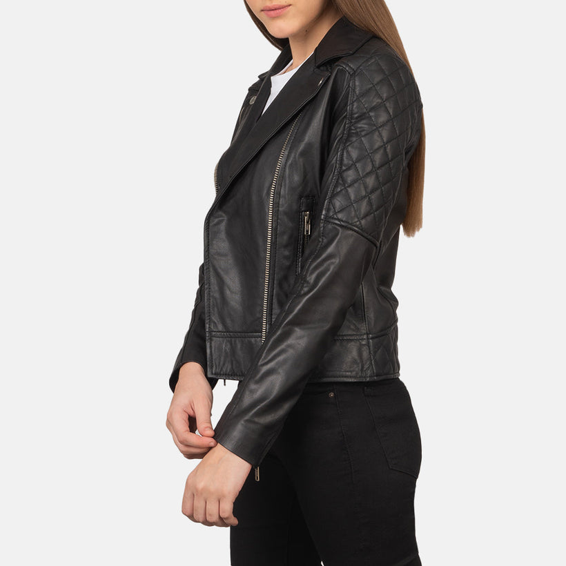 Carolyn Quilted Black Leather Biker Jacket