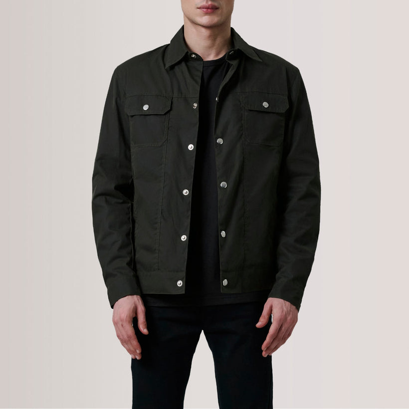 Colberto Olive Waxed Canvas Trucker Jacket