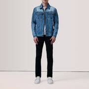 Ice Blue Full-Grain leather Jacket - Back View Showing Tailored Shoulder Fit &amp; Clean Hemline