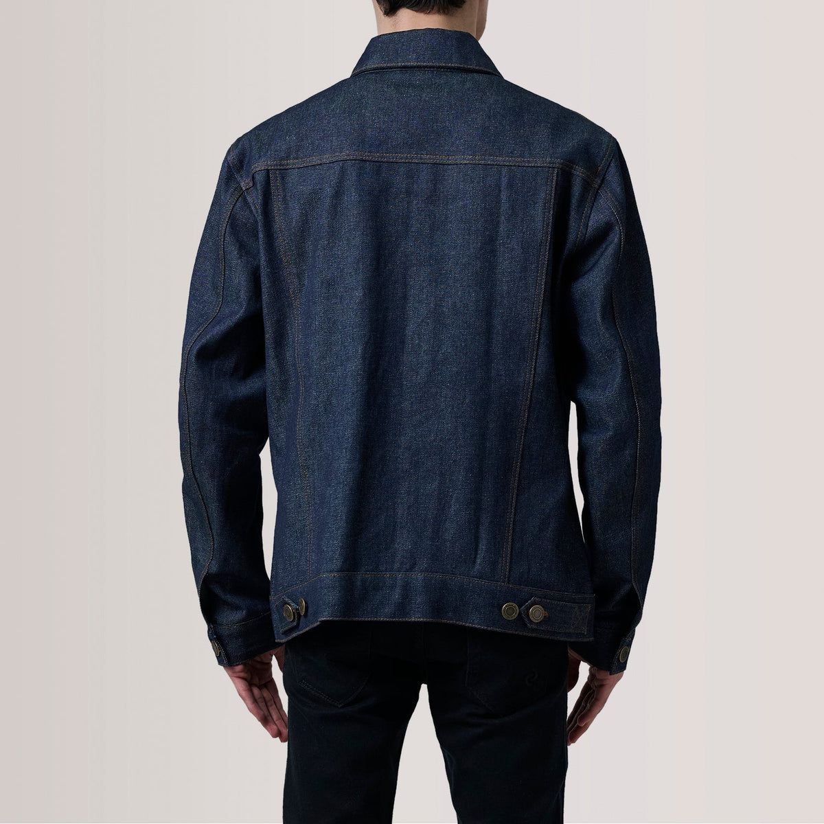 
Close-Up Detail of Classic Collar & Heavy-Duty Zipper Hardware on Conard Ash Grey Denim Trucker Jacket For Men