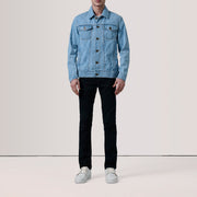 
Light Blue Full-Grain leather Jacket - Back View Showing Tailored Shoulder Fit & Clean Hemline