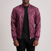 Danson Quilted Maroon Varsity Jacket - Lateral Side Profile View Showing Sleeve Cut &amp; Athletic Taper Fit