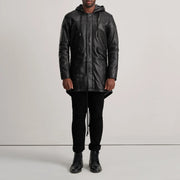 Delvin Tan Leather Parka - Lateral Side Profile View Showing Sleeve Cut &amp; Athletic Taper Fit