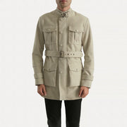 Dolf Off-White Suede Jacket in Off-White Cowhide Suede - Front Profile View &amp; Tailored Silhouette | Buy Online