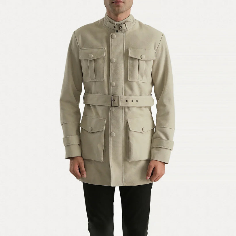 Dolf Off-White Suede Jacket in Off-White Cowhide Suede - Front Profile View & Tailored Silhouette | Buy Online