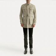 Dolf Off-White Suede Jacket - Lateral Side Profile View Showing Sleeve Cut &amp; Athletic Taper Fit