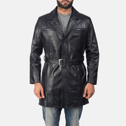 Men's Jordan Black Leather Coat in Black Cowhide Leather - Front Profile View &amp; Tailored Silhouette | Buy Online