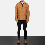 
Kajetan Khaki Safari Jacket - Lateral Side Profile View Showing Sleeve Cut & Athletic Taper Fit