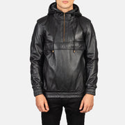 Men's Kenton Hooded Blue Suede Pullover Jacket in Blue Sheepskin Suede - Front Profile View &amp; Tailored Silhouette | Buy Online