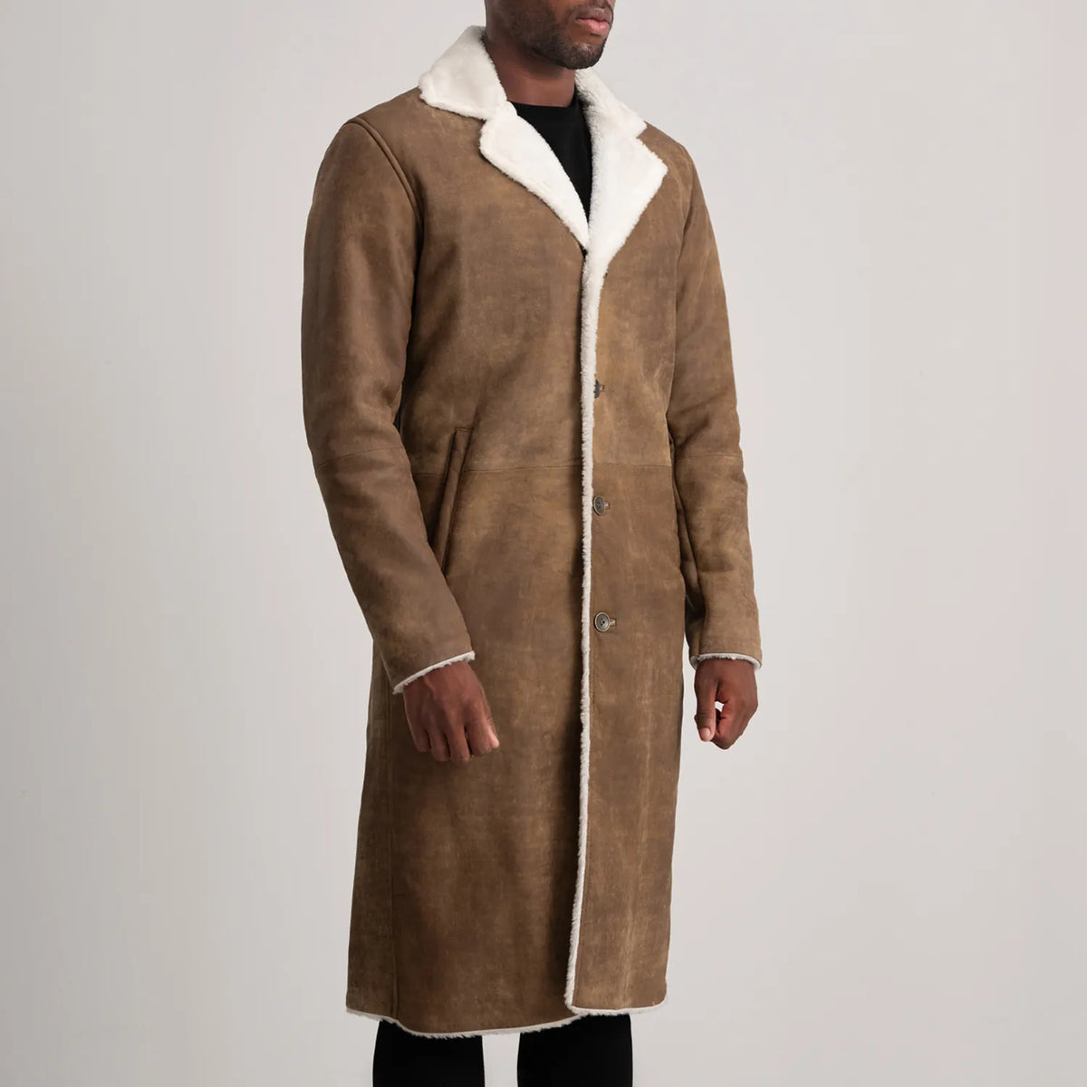 
Distressed Brown Sheepskin Snuffed Aviator Jacket - Back View Showing Tailored Shoulder Fit & Clean Hemline