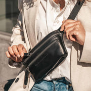 Classic 100% Full-Grain leather Bag - Rear Perspective Showing Reinforced Leather Straps &amp; Stitching