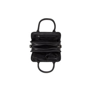 Close-Up Detail of Classic Collar &amp; Heavy-Duty Zipper Hardware on Ezra Full-Grain Leather Handbag