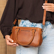 
Styled Fit Perspective of Fenja Full-Grain Leather Handbag on Model - Natural Daylight Drape