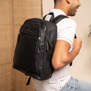 Classic 100% Full-Grain leather Backpack - Rear Perspective Showing Reinforced Leather Straps &amp; Stitching