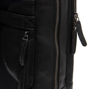 
Solid Antique Brass Hardware & Heavy-Duty Dual Zipper Detail on Nicola Full-Grain Leather Laptop Backpack