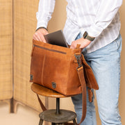 Imperia Full-Grain Leather Laptop Bag - Structured Side Profile Showing Gusset Depth &amp; Expansion Capacity
