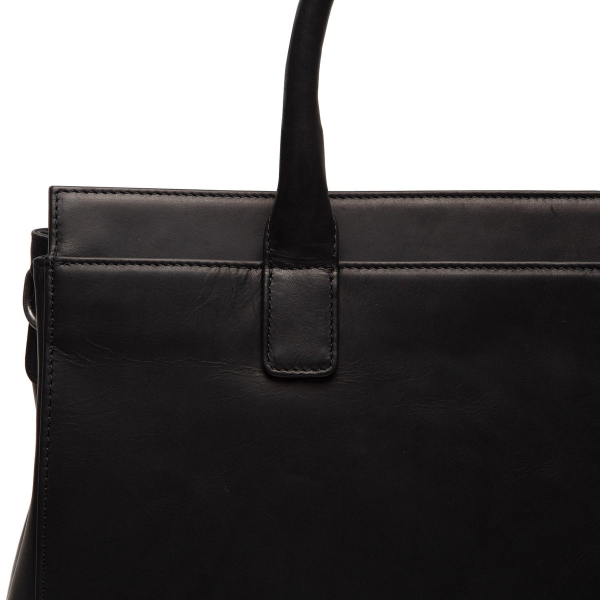 Solid Antique Brass Hardware &amp; Heavy-Duty Dual Zipper Detail on Rivera Full-Grain Leather Laptop Bag