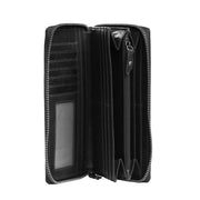Solid Antique Brass Hardware &amp; Heavy-Duty Dual Zipper Detail on Havana Full-Grain Leather Wallet