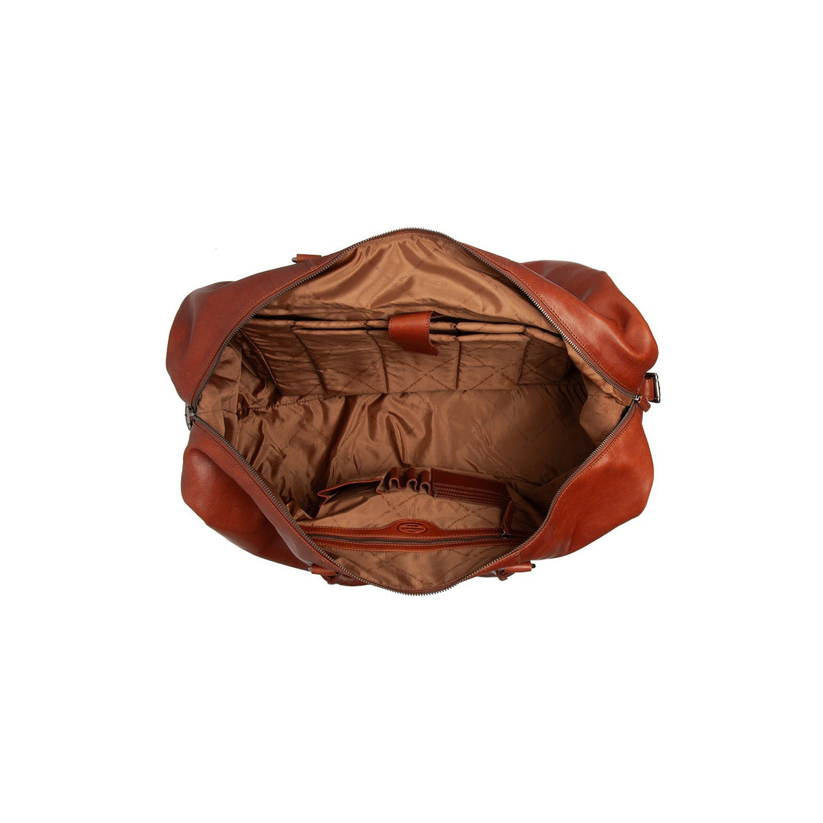 Solid Antique Brass Hardware &amp; Heavy-Duty Dual Zipper Detail on Cavoli Full-Grain Leather Weekender Bag