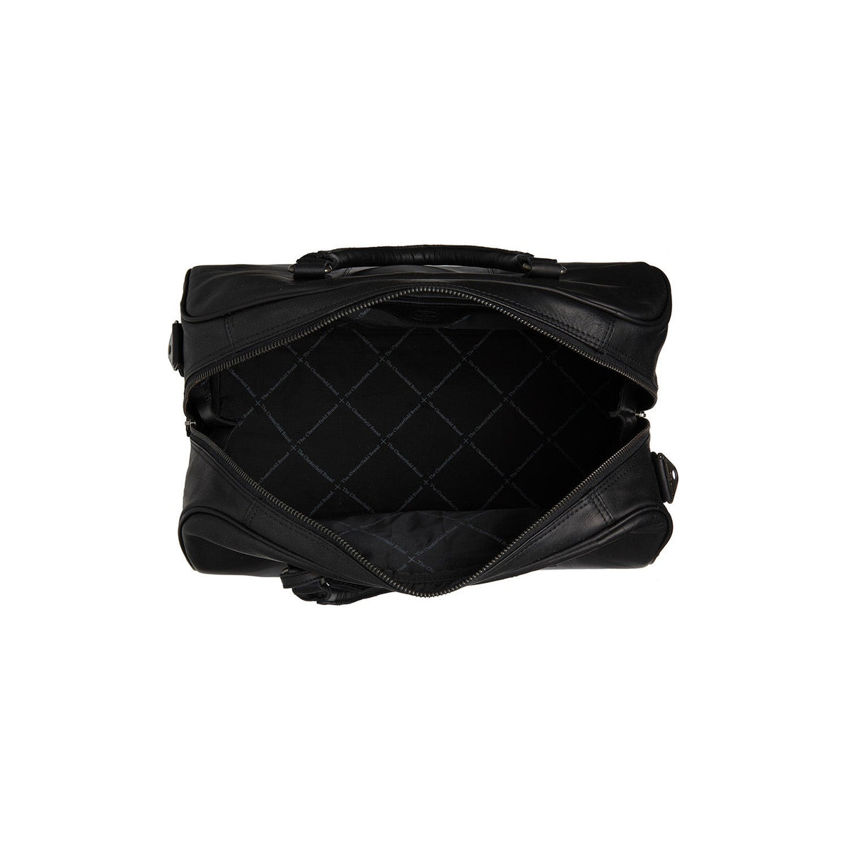 Solid Antique Brass Hardware &amp; Heavy-Duty Dual Zipper Detail on Liam Full-Grain Leather Weekender Bag