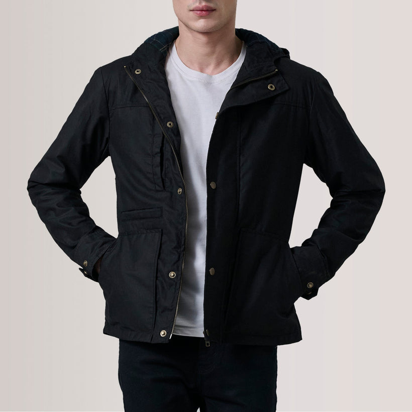 Marlo Black Canvas Hooded Work Jacket
