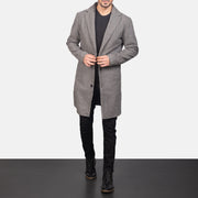 
Men's Petrillo Grey Wool Single Breasted Coat in Grey Synthetic Wool - Front Profile View & Tailored Silhouette | Buy Online