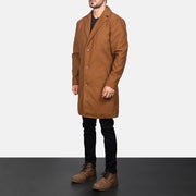 
Men's Petrillo Khaki Wool Single Breasted Coat - Lateral Side Profile View Showing Sleeve Cut & Athletic Taper Fit